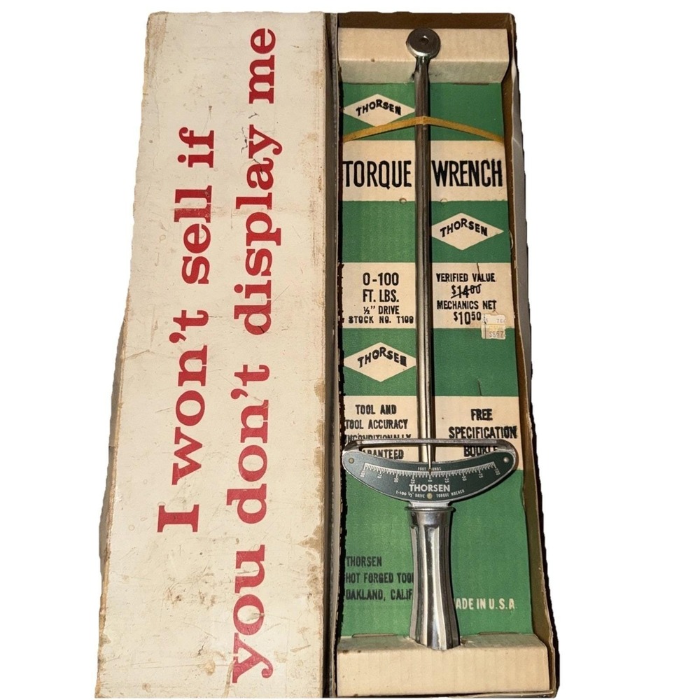 Vintage Thorsen T-100 1/2" Drive Torque Wrench TOOL New Made in the USA